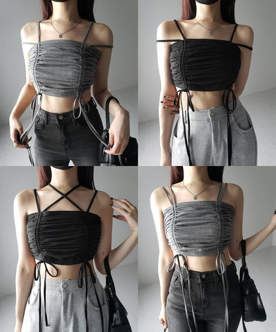 3WAYクロスストラップリボンシャーリングショートキャミソール / 3WAY cross strap ribbon shirring short camisole