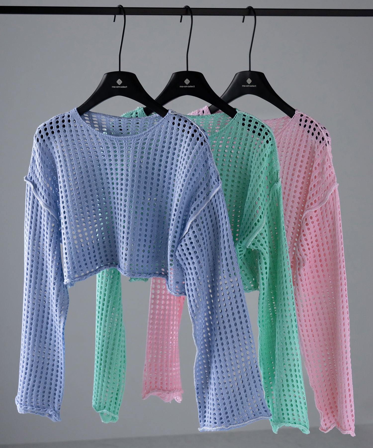 【 6color 】ワイドスリーブステッチクロシェショートニット