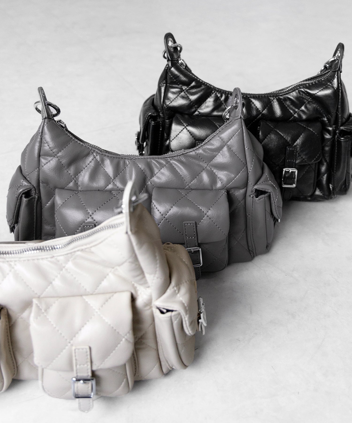 【 2WAY 】アウトポケットキルティングチェーンショルダーバッグ / 2WAY out pocket quilting chain shoulder bag