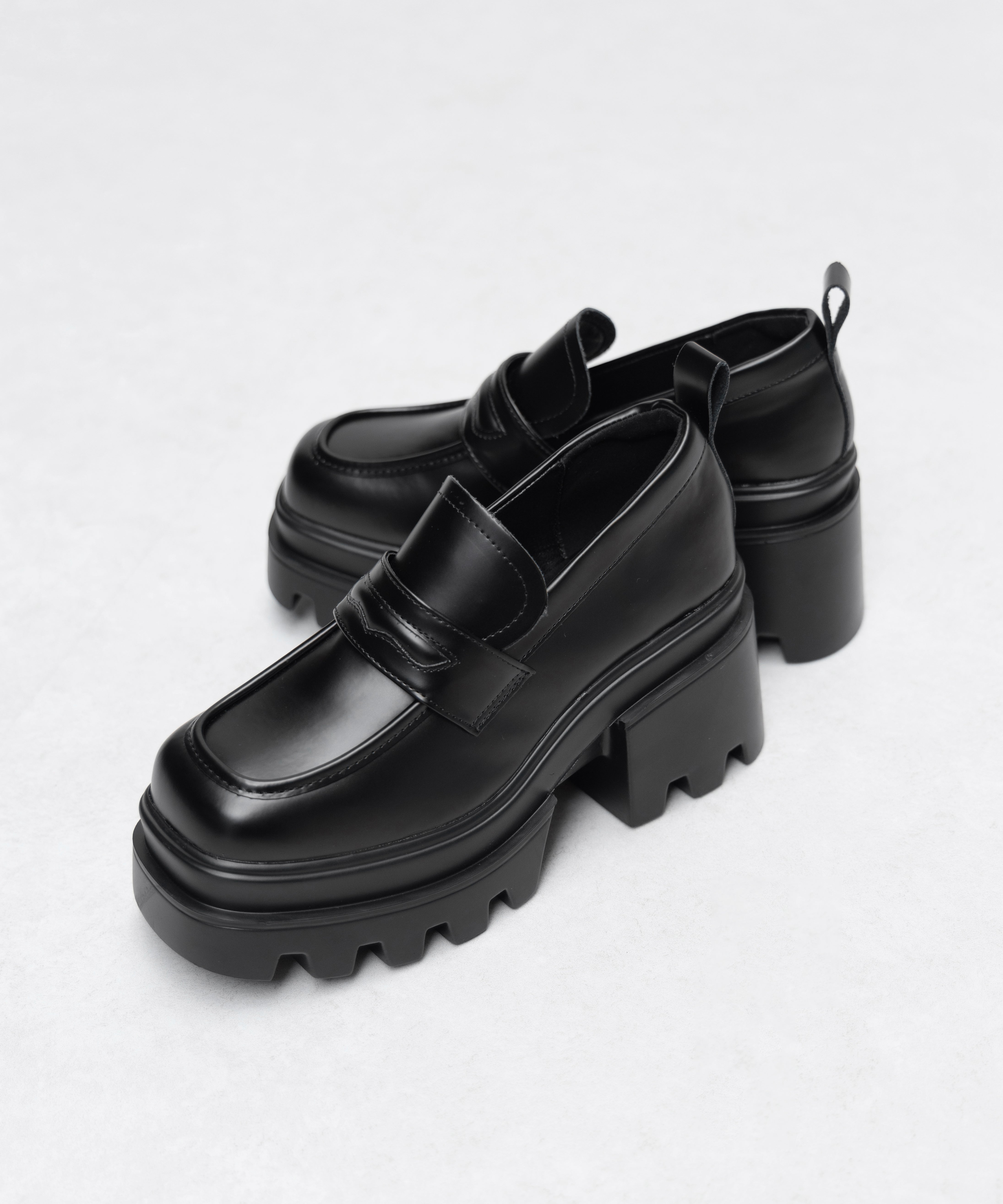 厚底チャンキーヒールコインローファー/platform chunky heel coin loafers