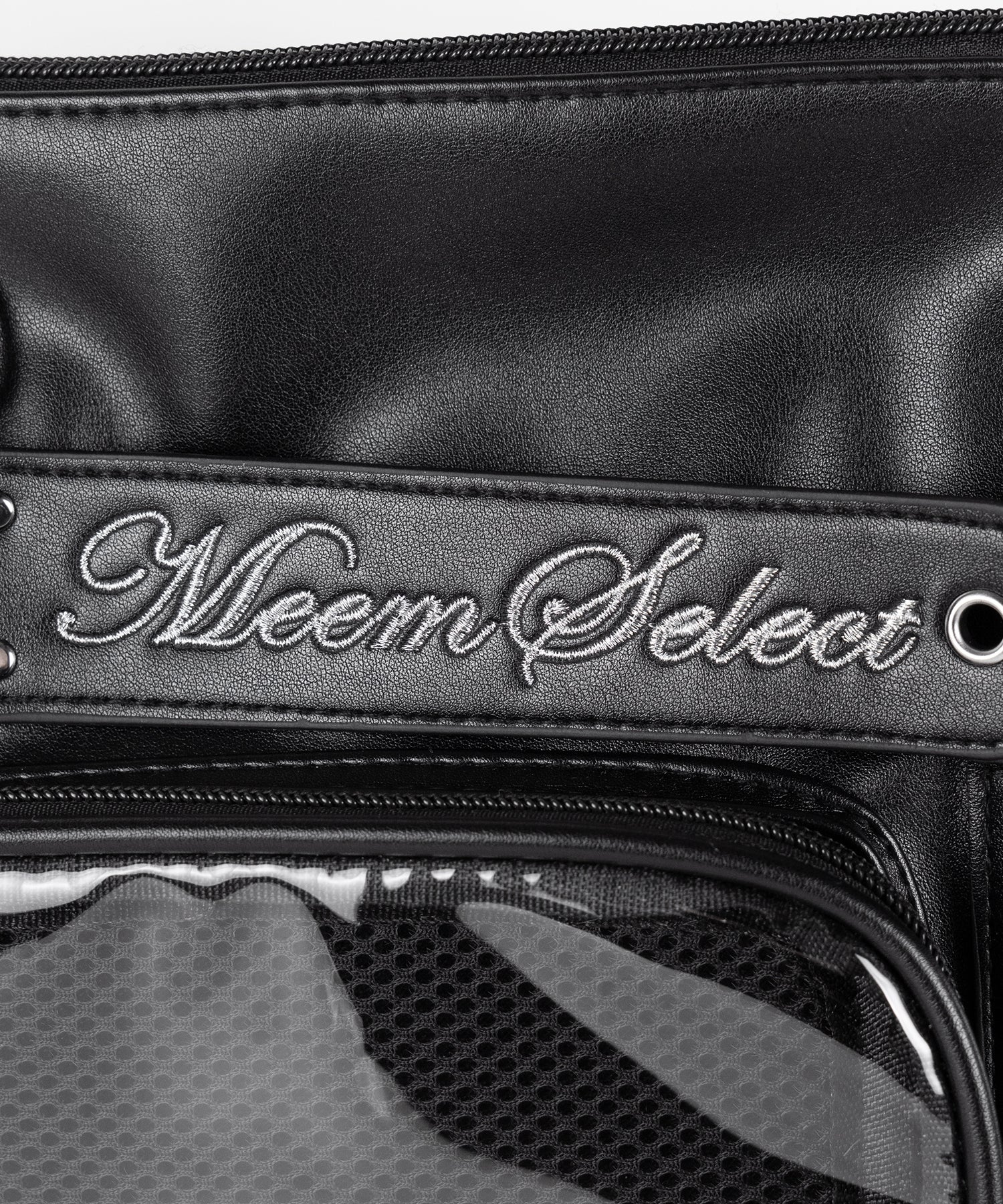 クリアポケット付きレタリング刺繍ショルダーバッグ / clear pocket lettering embroidery shoulder bag