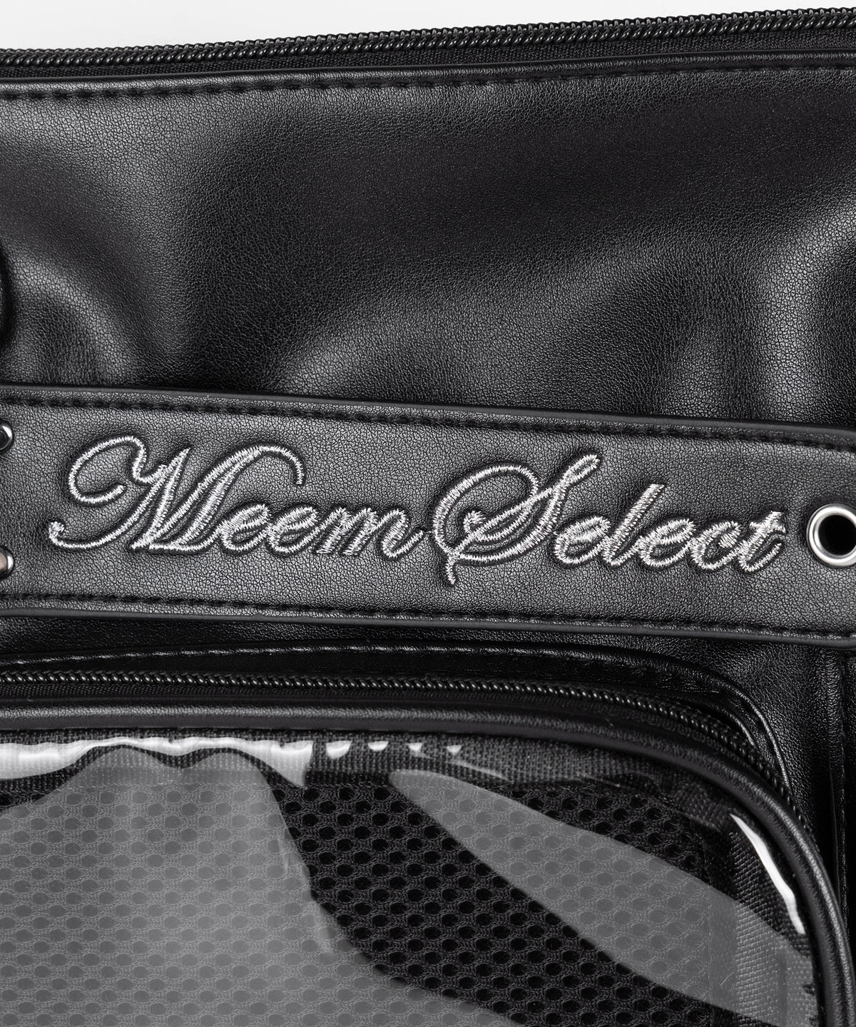 クリアポケット付きレタリング刺繍ショルダーバッグ / clear pocket lettering embroidery shoulder bag