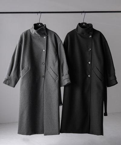 【 ウエストマークベルトSET 】2WAY スタンドカラーレディメルトントレンチロングコート / 2WAY stand collar lady melton trench long coat