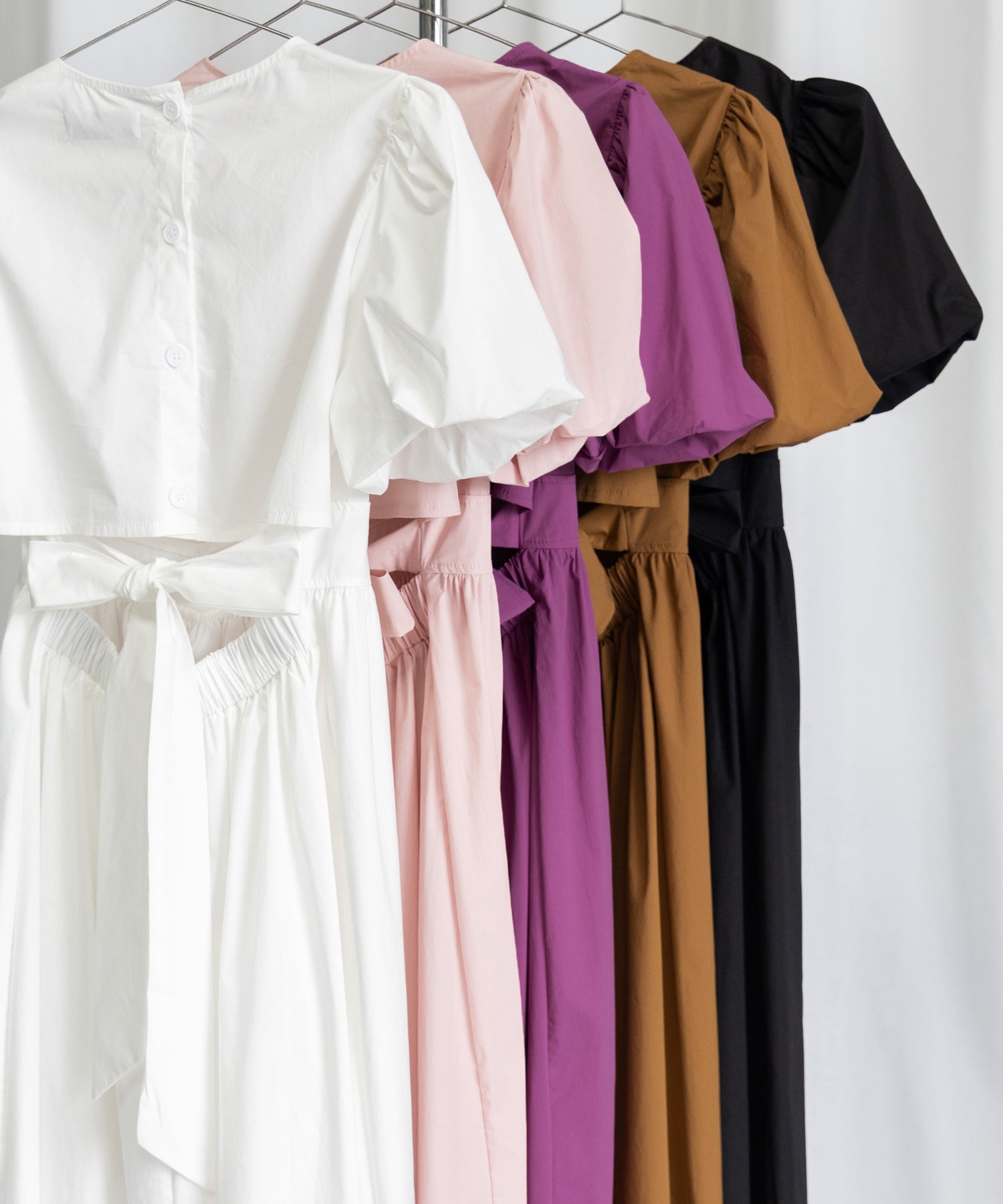 【 5COLOR 】ボリュームスリーブカットアウトバックリボンワンピース