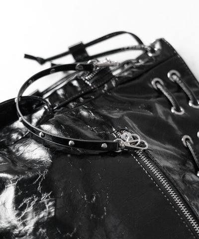 【 ショルダーストラップ付き2WAY 】ハトメデザインストリングアウトポケットヴィンテージショルダーバッグ / hatome design string outpocket vintage shoulder bag