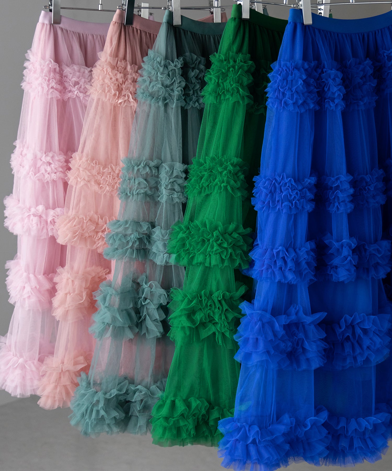 シアーフリルレイヤードボリュームチュールスカート