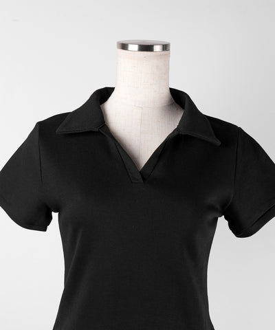 【 2点セット 】スキッパーネック半袖Tシャツ & プリーツミニスカート ワンホンセットアップ / skipper neck short sleeve T-shirt & pleated mini skirt wanghong setup