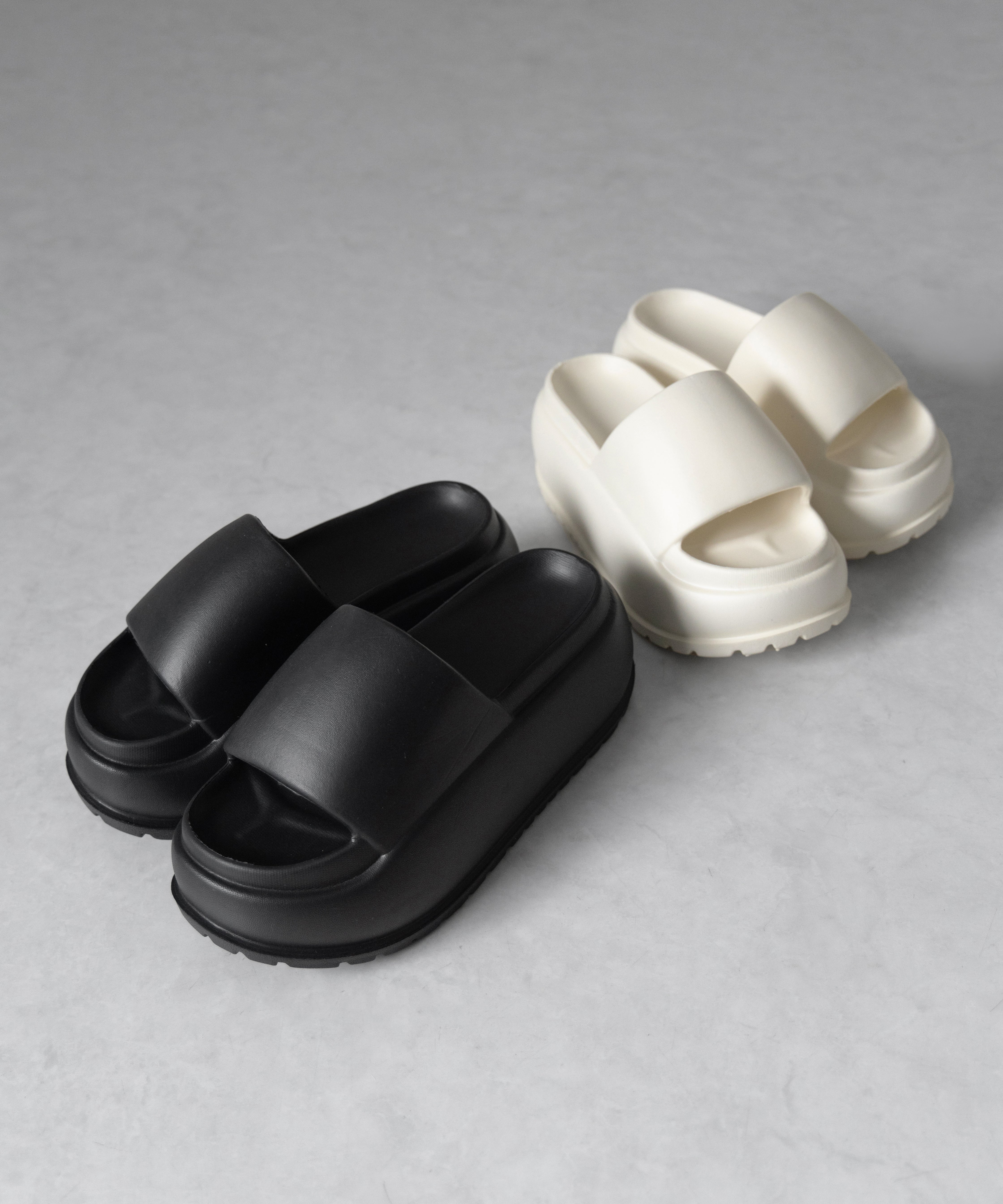 厚底ボリュームソールパフィースライドサンダル/platform volume sole puffy slide sandals