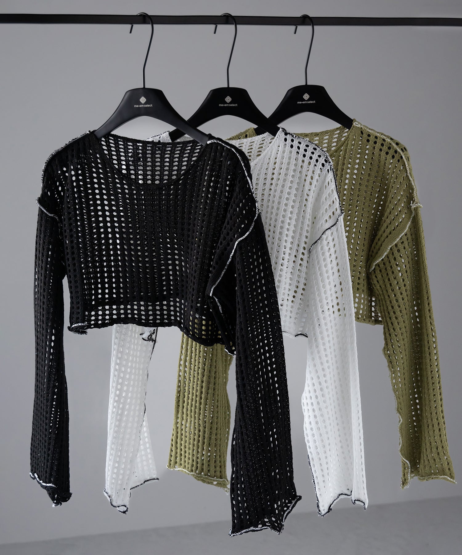 【 6color 】ワイドスリーブステッチクロシェショートニット