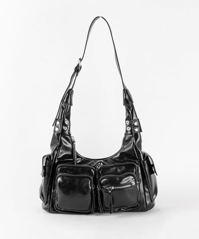 ダブルジップアウトポケットヴィンテージボストンショルダーバッグ / double zip out pocket vintage boston shoulder bag