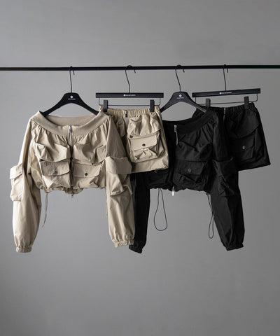 【 セットアップ 】アウトポケットオフショルカーゴブルゾン & ダブルジップカーゴミニスカート SET / out pocket off shoulder cargo blouson & double zip cargo mini skirt SET