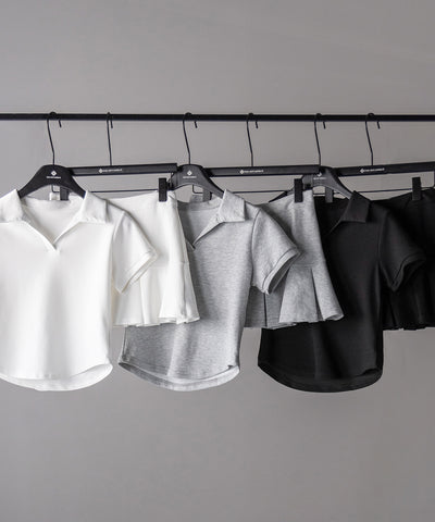 【 2点セット 】スキッパーネック半袖Tシャツ & プリーツミニスカート ワンホンセットアップ / skipper neck short sleeve T-shirt & pleated mini skirt wanghong setup