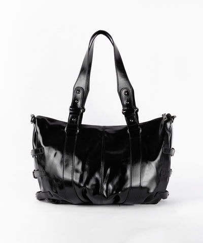 【 ショルダーストラップ付き2WAY 】レースアップベルテッドスタッズデザインヴィンテージショルダーバッグ / ( 2WAY ) laceup belted studs design vintage shoulder bag