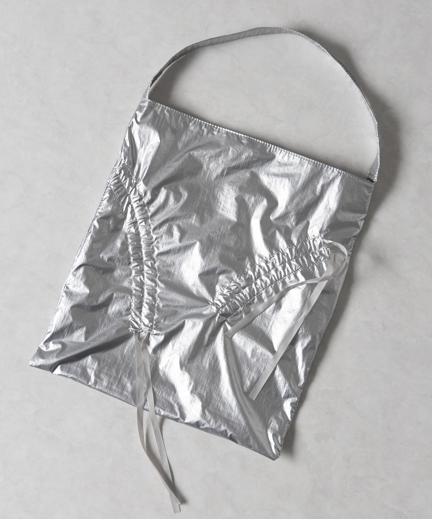 【 2color 】シャーリングリボンメタリックトートバッグ / shirring ribbon metallic tote bag