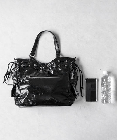 【 ショルダーストラップ付き2WAY 】ハトメデザインストリングアウトポケットヴィンテージショルダーバッグ / hatome design string outpocket vintage shoulder bag