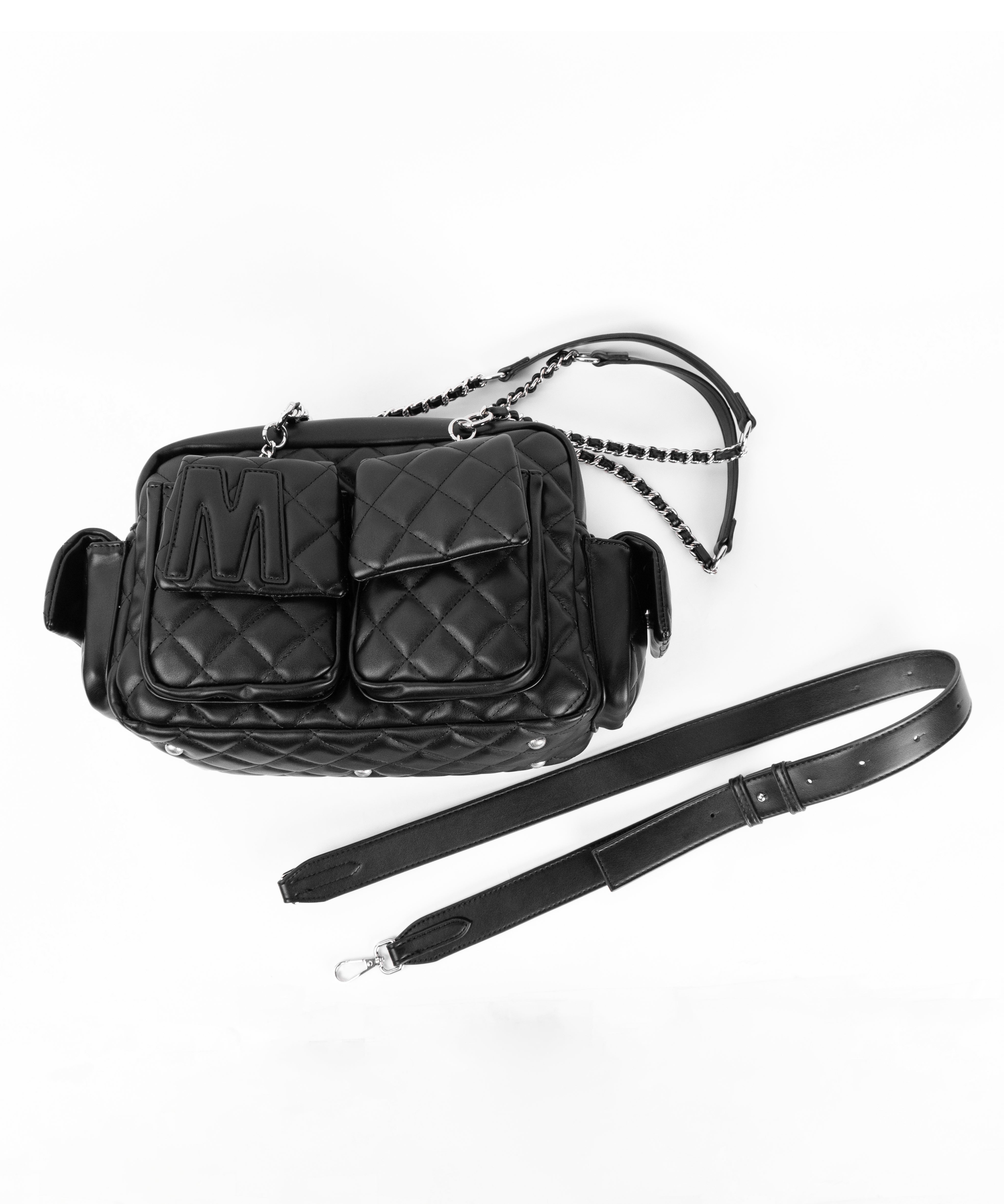 【 2WAY 】Mロゴフェイクレザーキルティングチェーンショルダーバッグ / M logo fake leather quilting chain shoulder bag