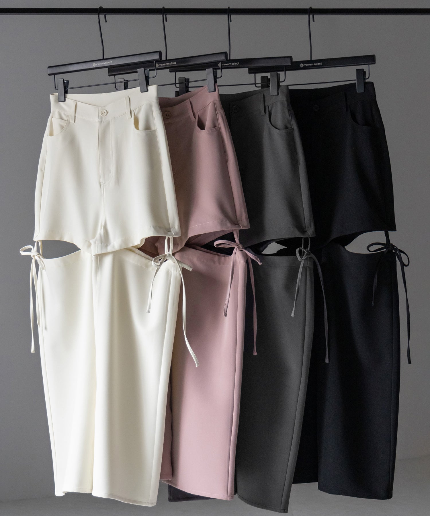【 3WAY 】ストラップリボンカットアウトハイウエストワイドスラックスパンツ