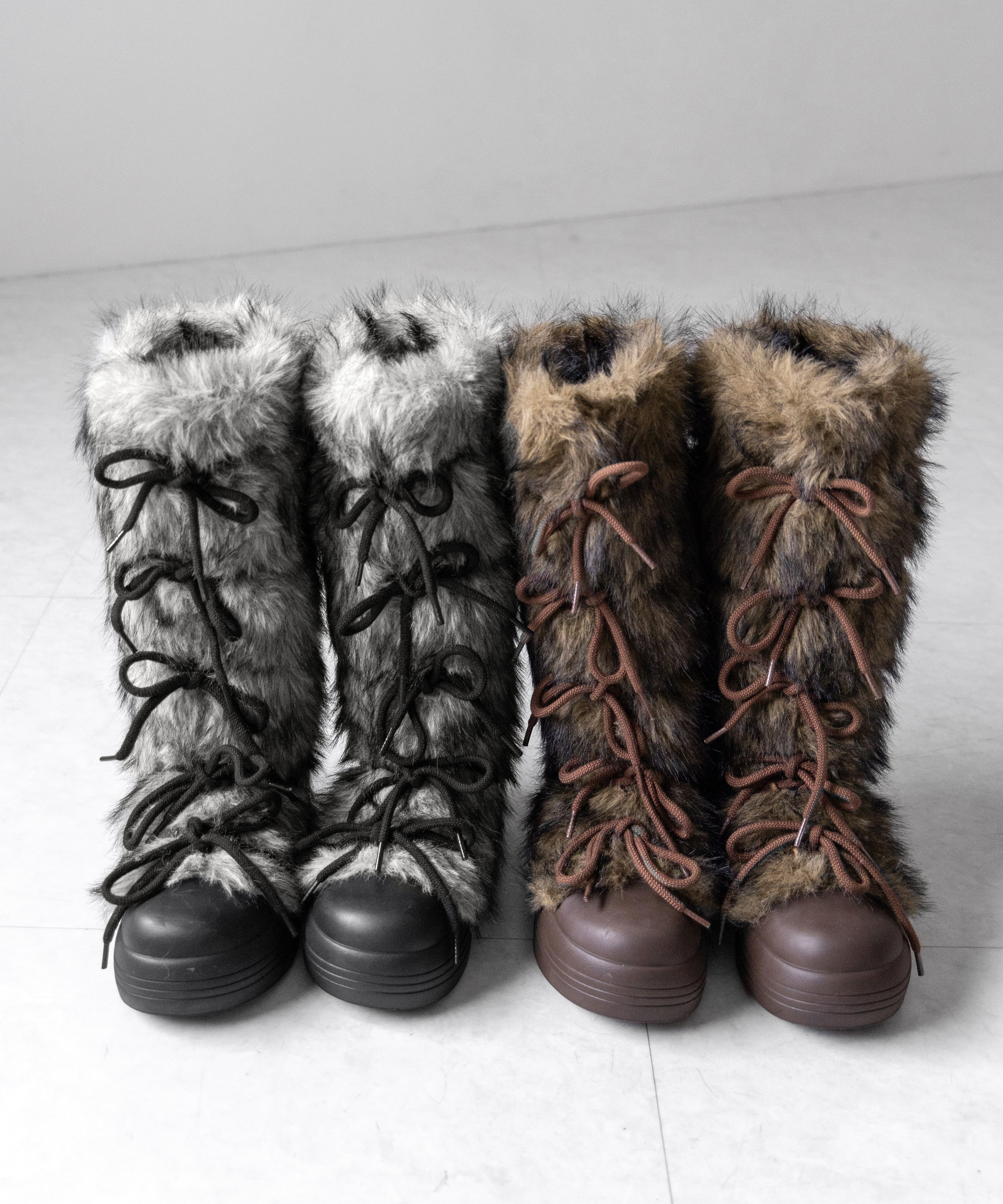 ボリュームフェイクファーレースアップロングブーツ / volume fake fur laceup long boots
