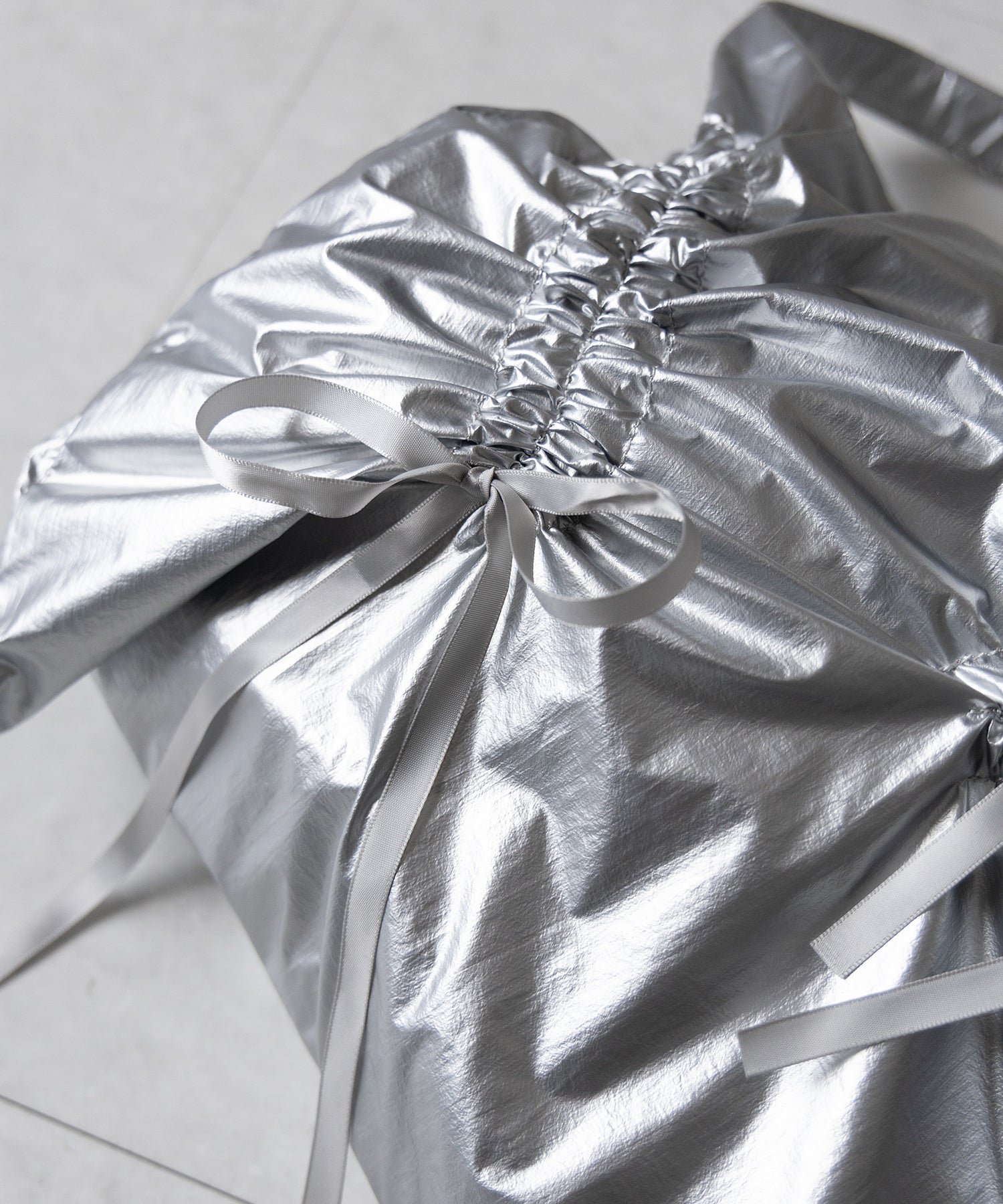【 2color 】シャーリングリボンメタリックトートバッグ / shirring ribbon metallic tote bag