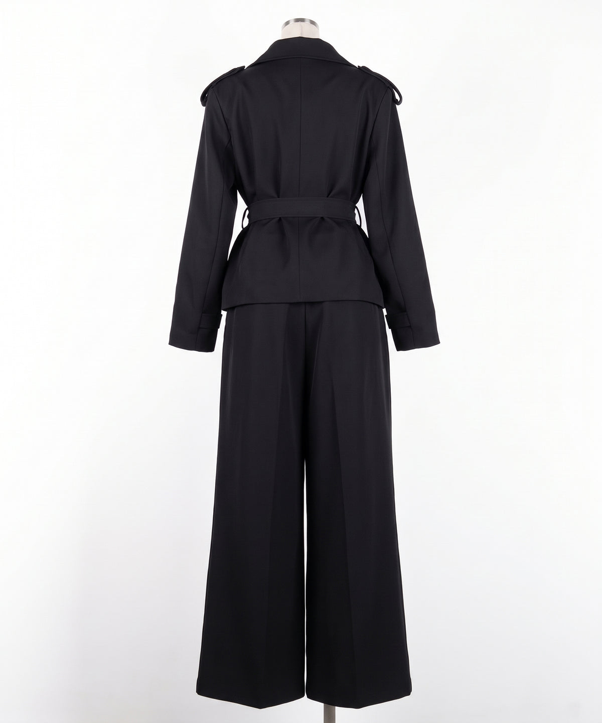 【 上下セットアップ 】ウエストマークショートトレンチコート + タックワイドスラックスパンツ SETUP / Waist-mark short trench coat + tuck wide slacks pants