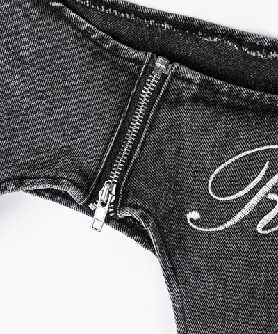 【 2WAY 】レタリングロゴ刺繍ガーターヴィンテージワイドデニム / lettering logo embroidery garter vintage wide denim