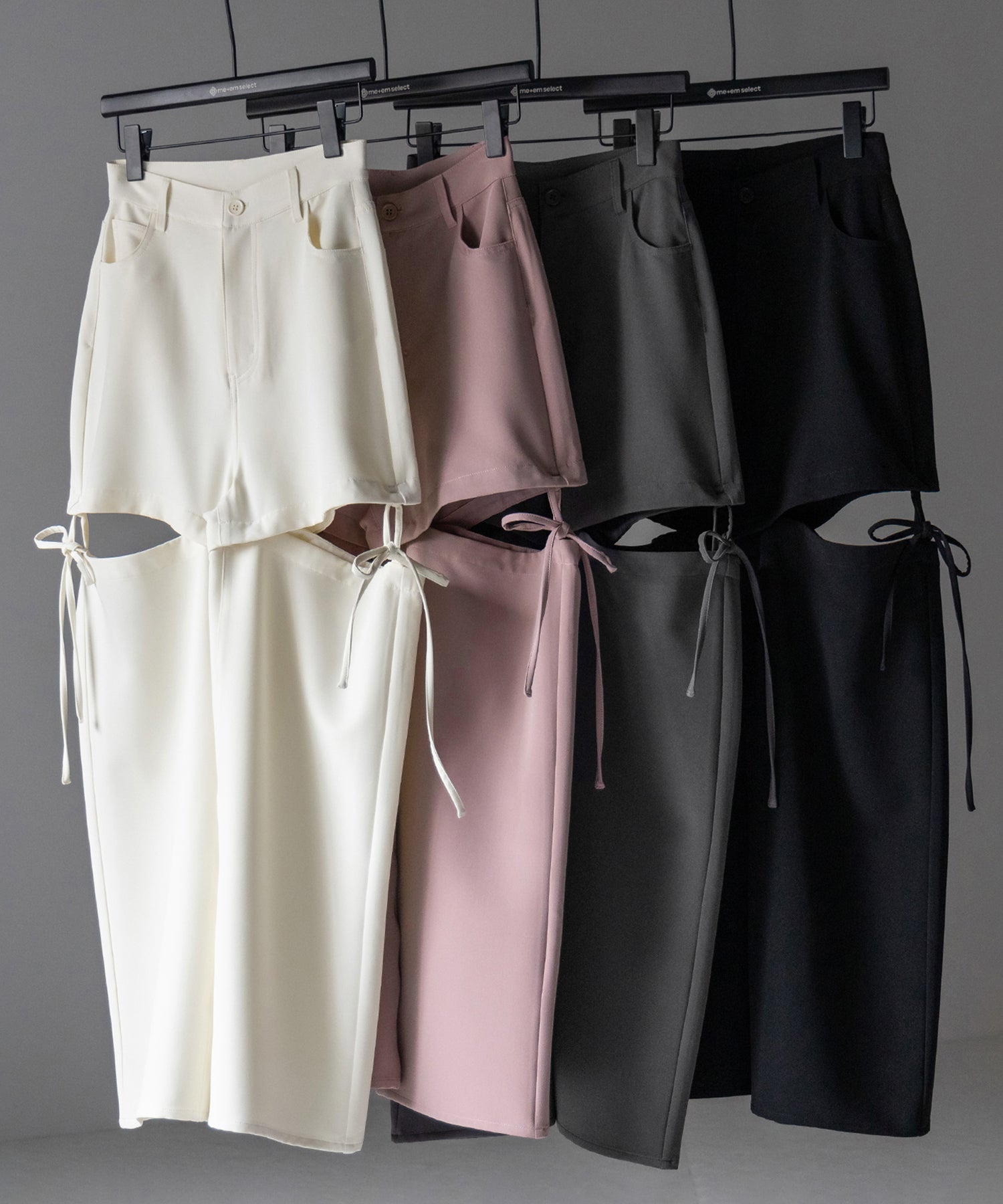 【 3WAY 】ストラップリボンカットアウトハイウエストワイドスラックスパンツ