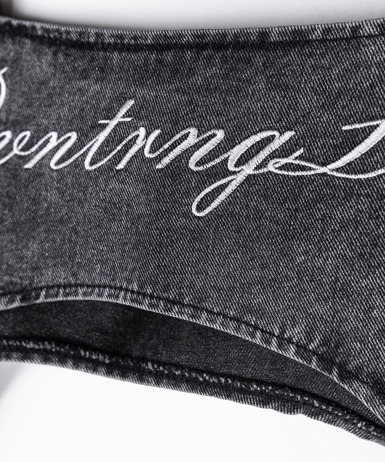 【 2WAY 】レタリングロゴ刺繍ガーターヴィンテージワイドデニム / lettering logo embroidery garter vintage wide denim