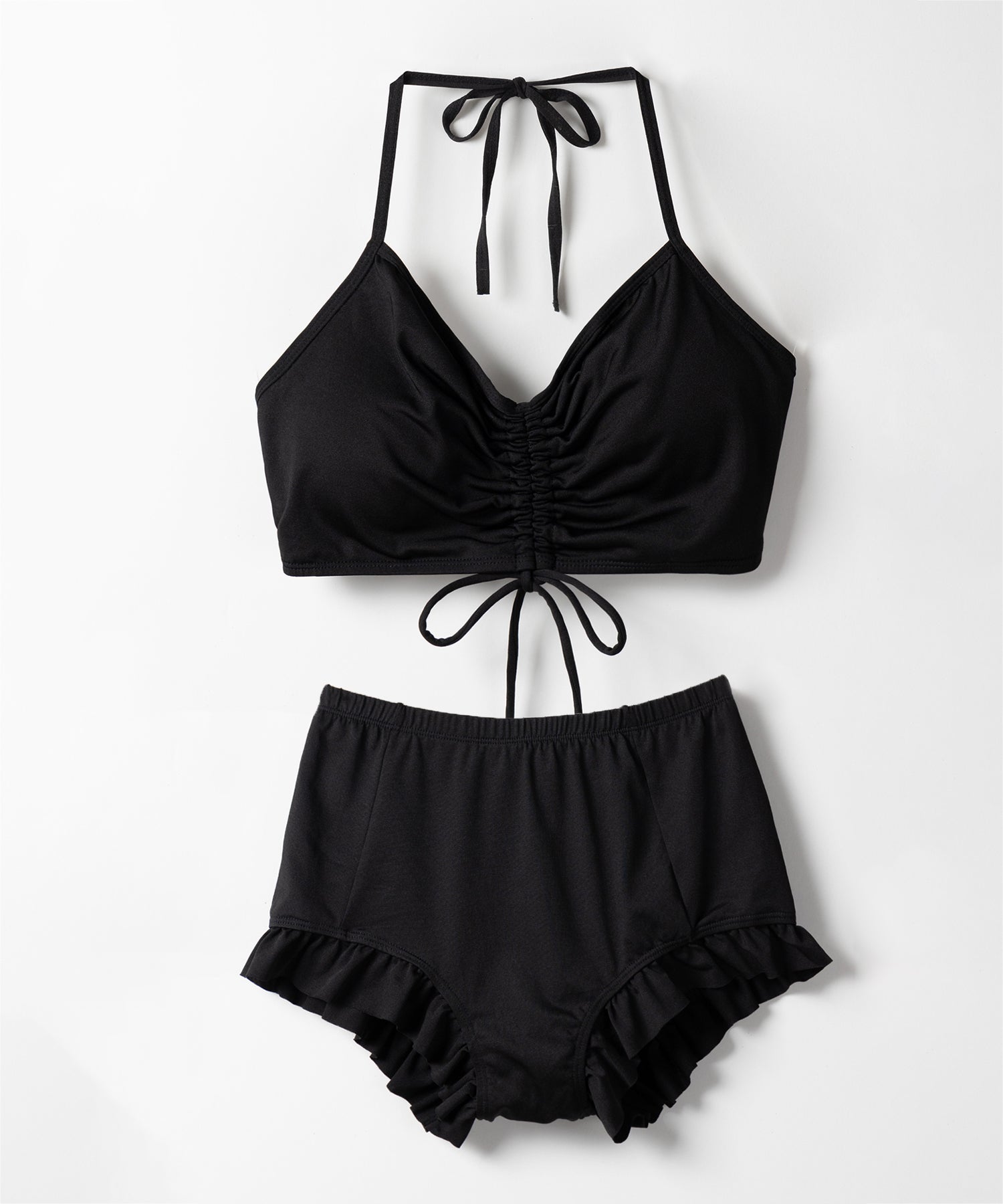 【 レディース水着/3点セット 】シアートップス付き フロントリボンホルターネックハイウエストビキニ / sheer tops set front ribbon halter neck high waist bikini