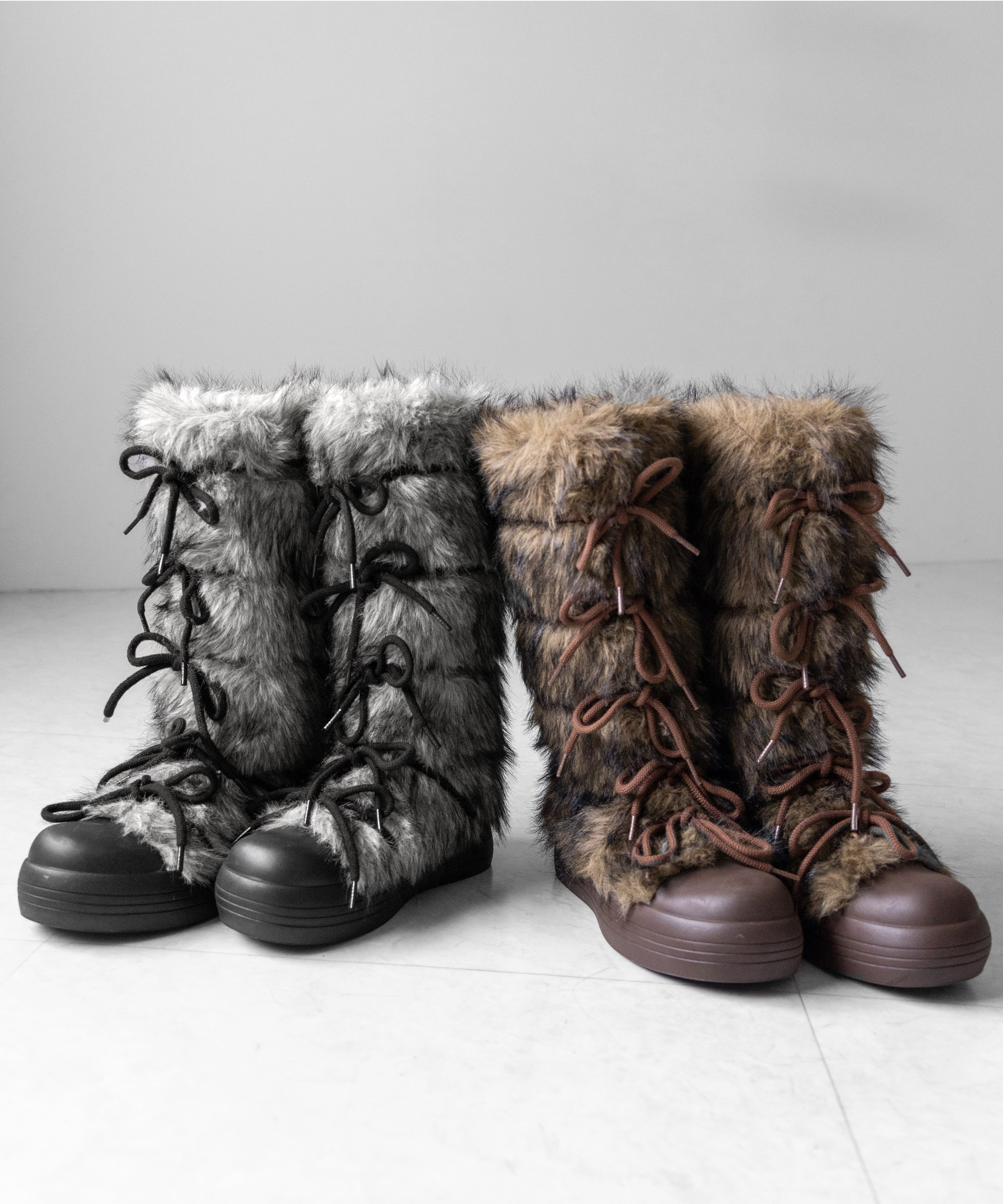 ボリュームフェイクファーレースアップロングブーツ / volume fake fur laceup long boots