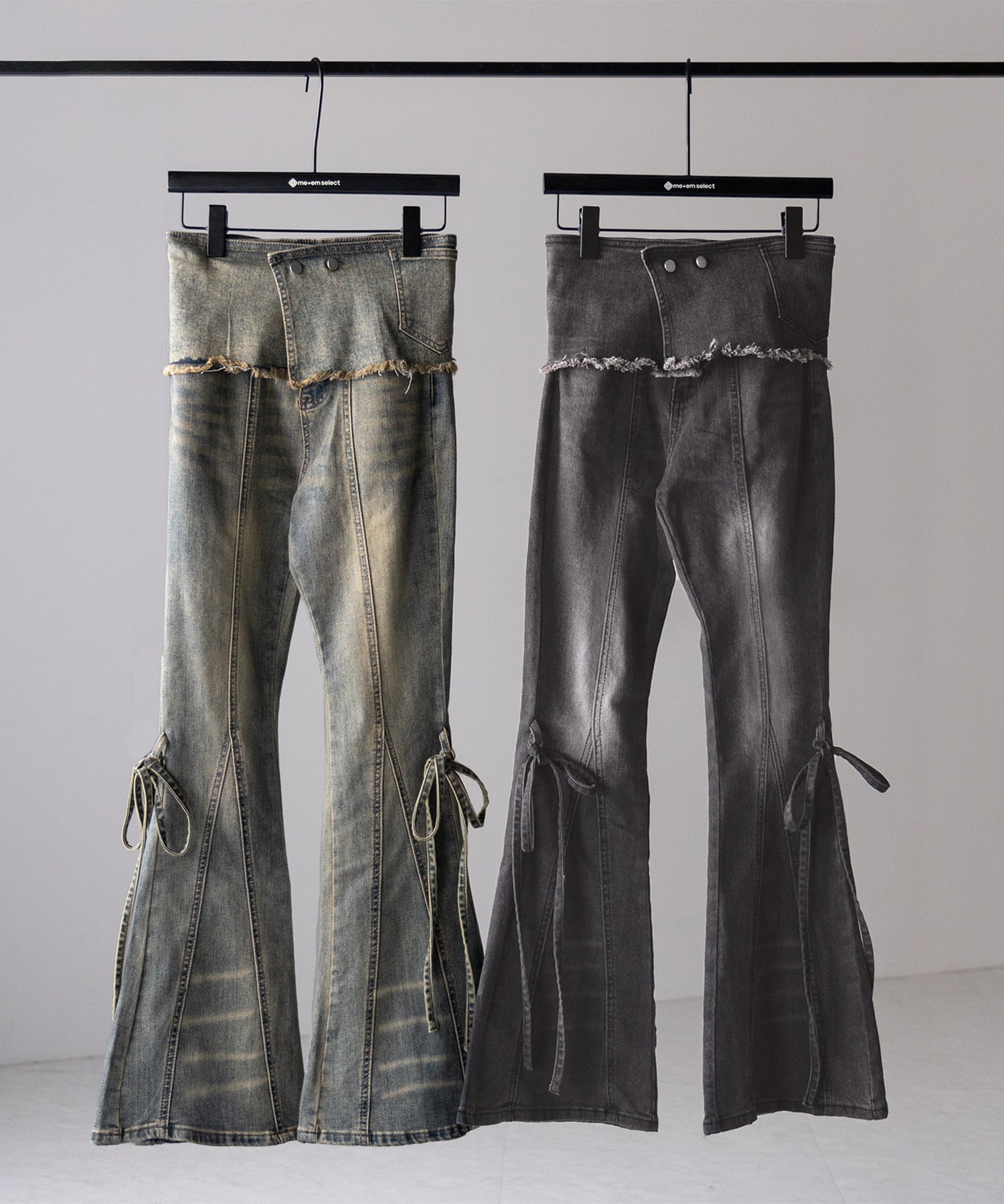 【 2color / 4size 】ストラップリボンヴィンテージストレッチフレアデニム / strap ribbon vintage stretch flare denim