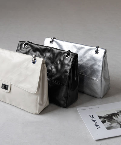 2WAY チェーンフェイクレザーフラップショルダーバッグ / 2WAY chain fake leather flap shoulder bag