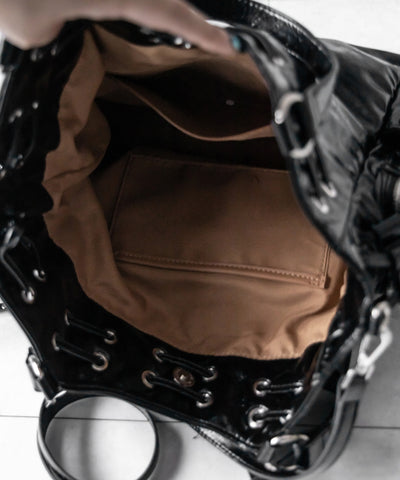【 ショルダーストラップ付き2WAY 】ハトメデザインストリングアウトポケットヴィンテージショルダーバッグ / hatome design string outpocket vintage shoulder bag