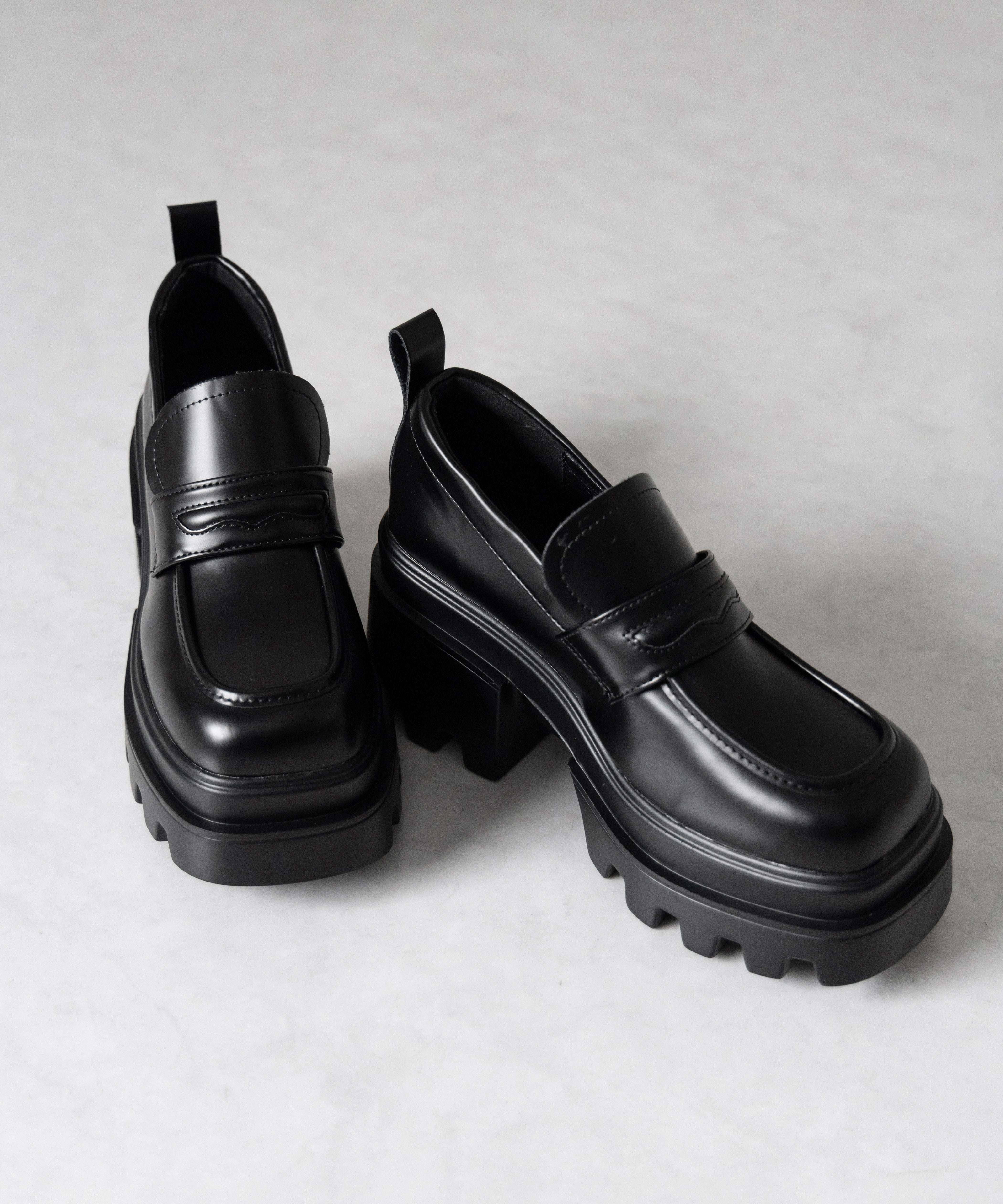厚底チャンキーヒールコインローファー/platform chunky heel coin loafers