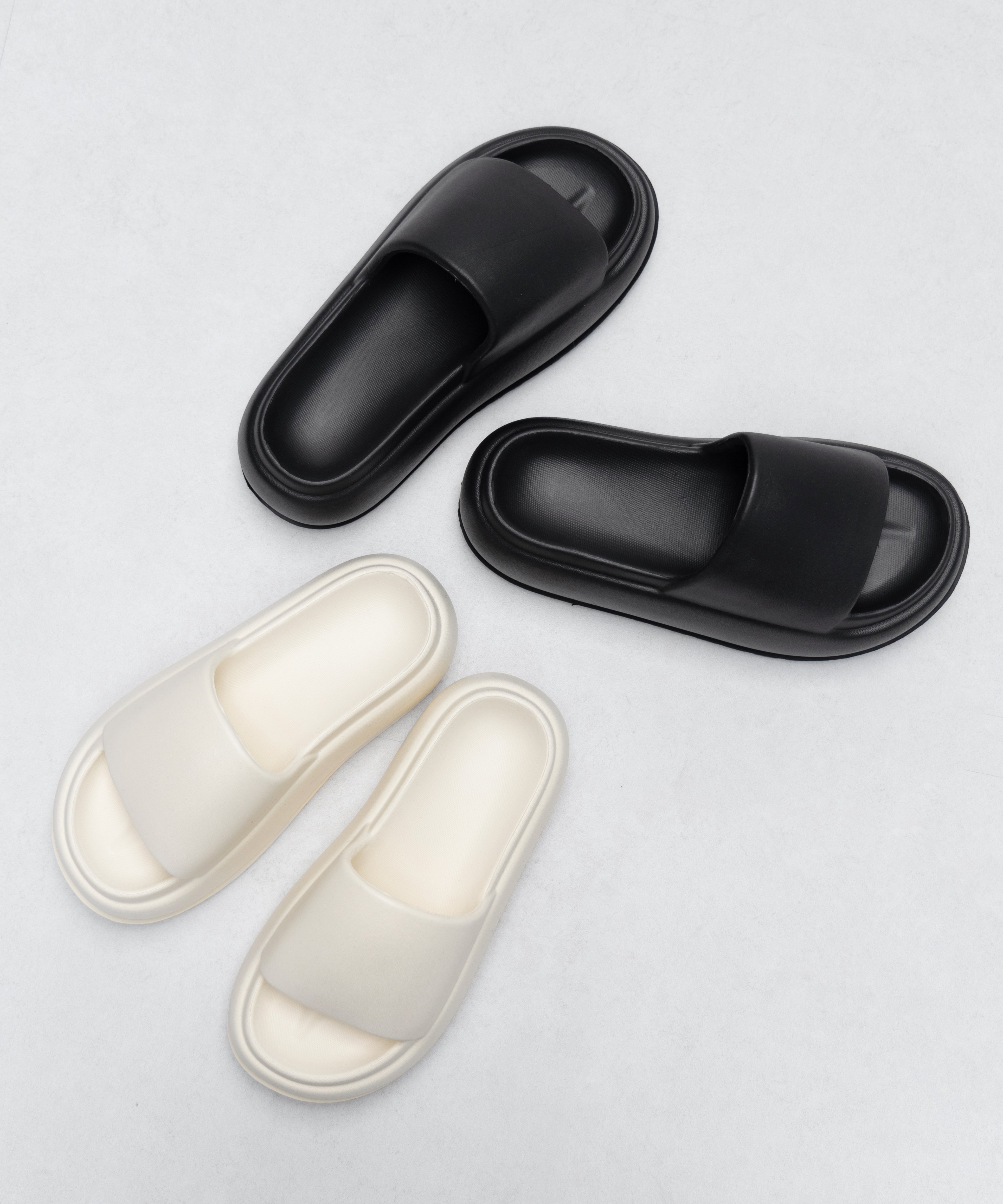 厚底ボリュームソールパフィースライドサンダル/platform volume sole puffy slide sandals