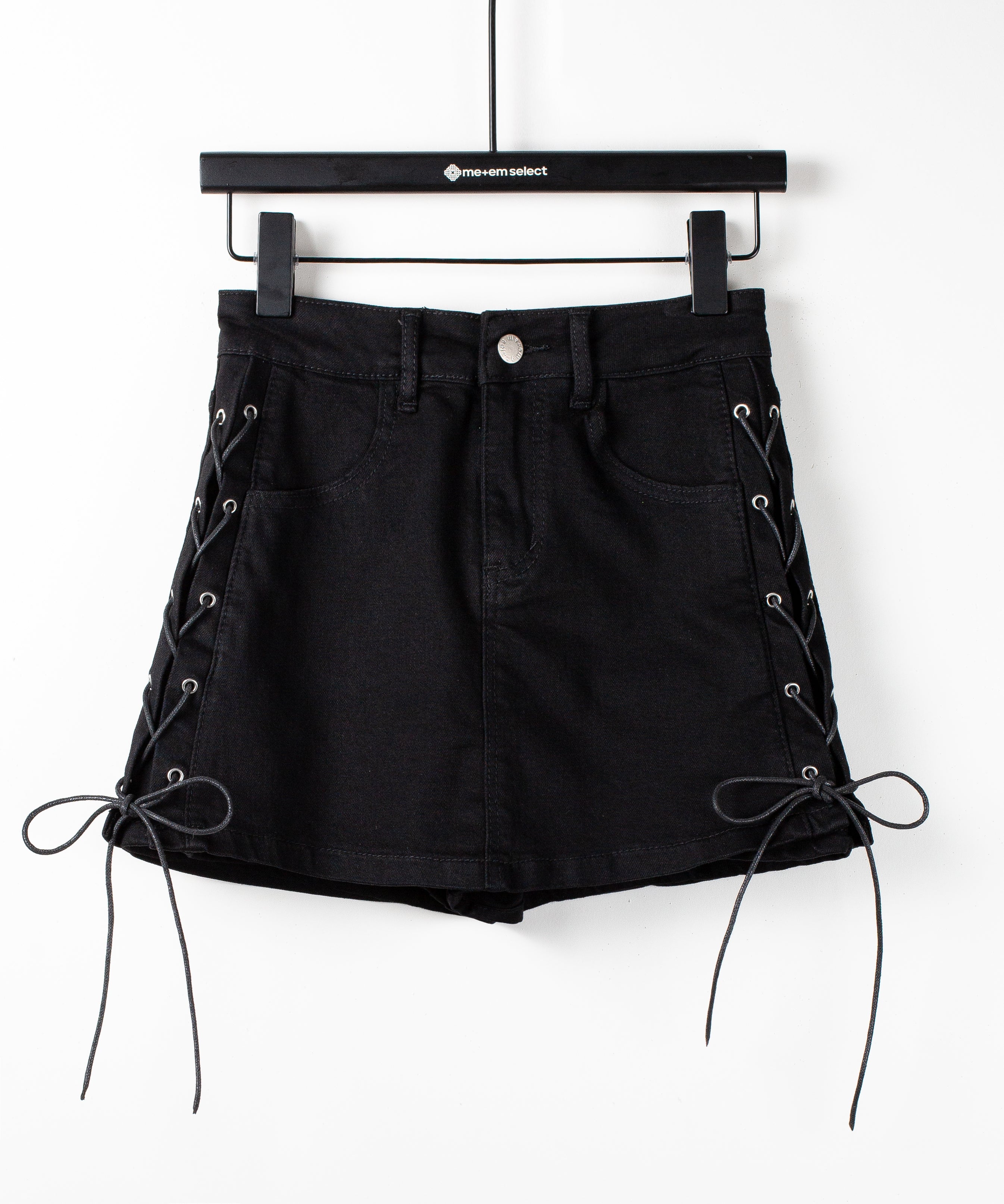 レースアップストレッチデニムミニスカパン / lace up stretch denim mini skirt pants