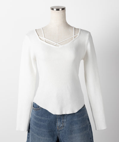 クロスラインストラップデザインリブニット