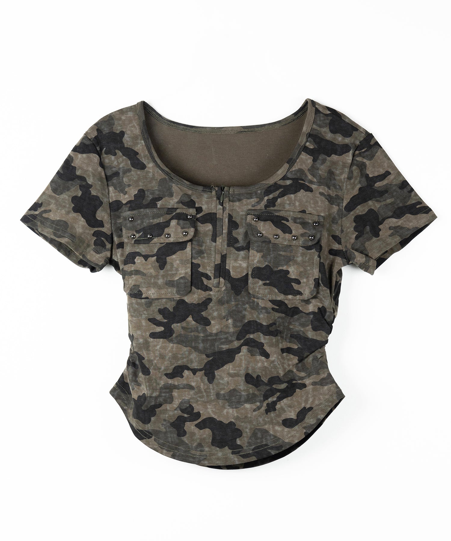 ヴィンテージカモフラアウトポケットジップ半袖Tシャツ / vintage camouflage out pocket zip short sleeve T-shirt