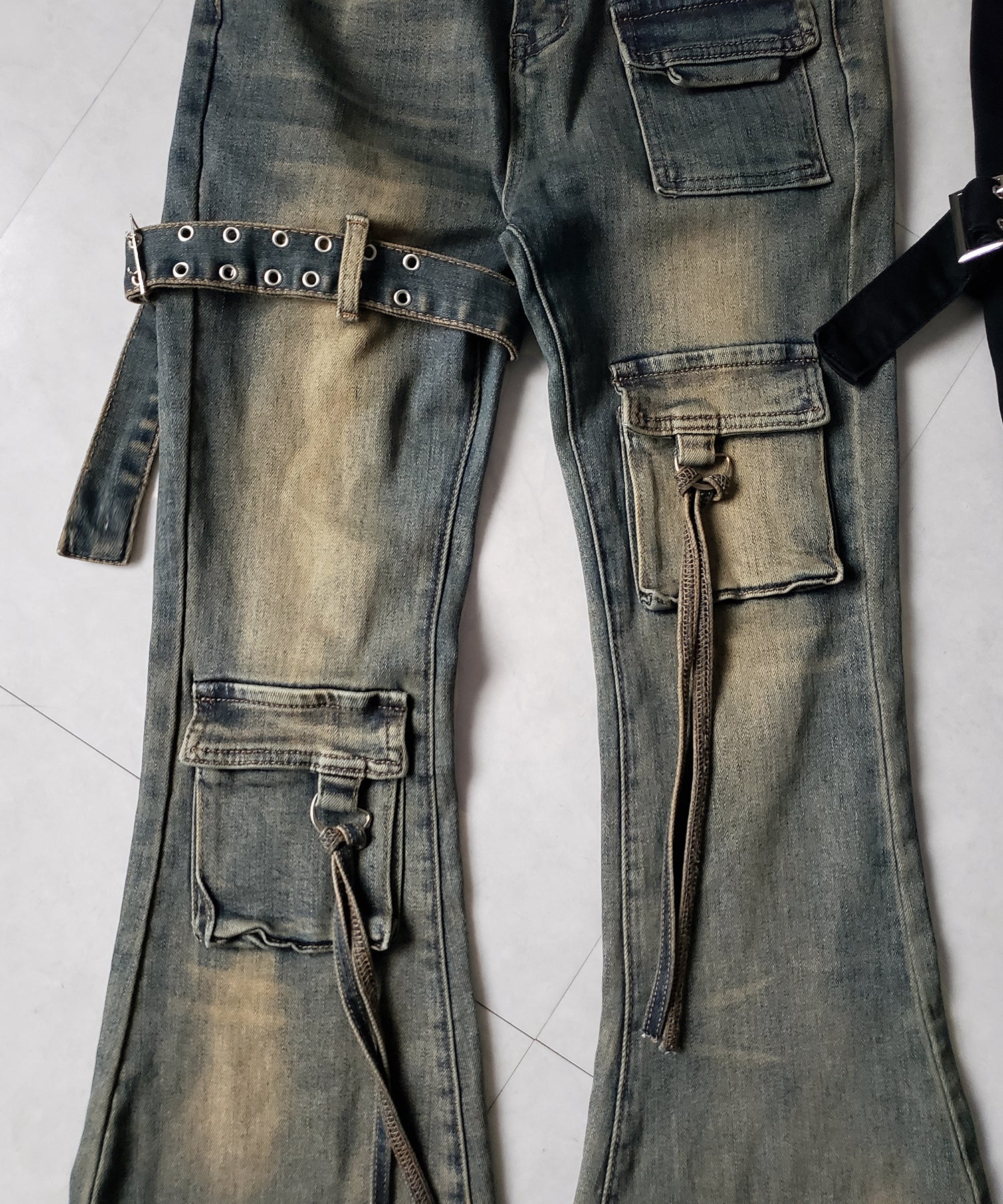 【 2color / 4size 】ベルテッドアウトポケットヴィンテージフレアデニム / belted out pocket vintage flare denim