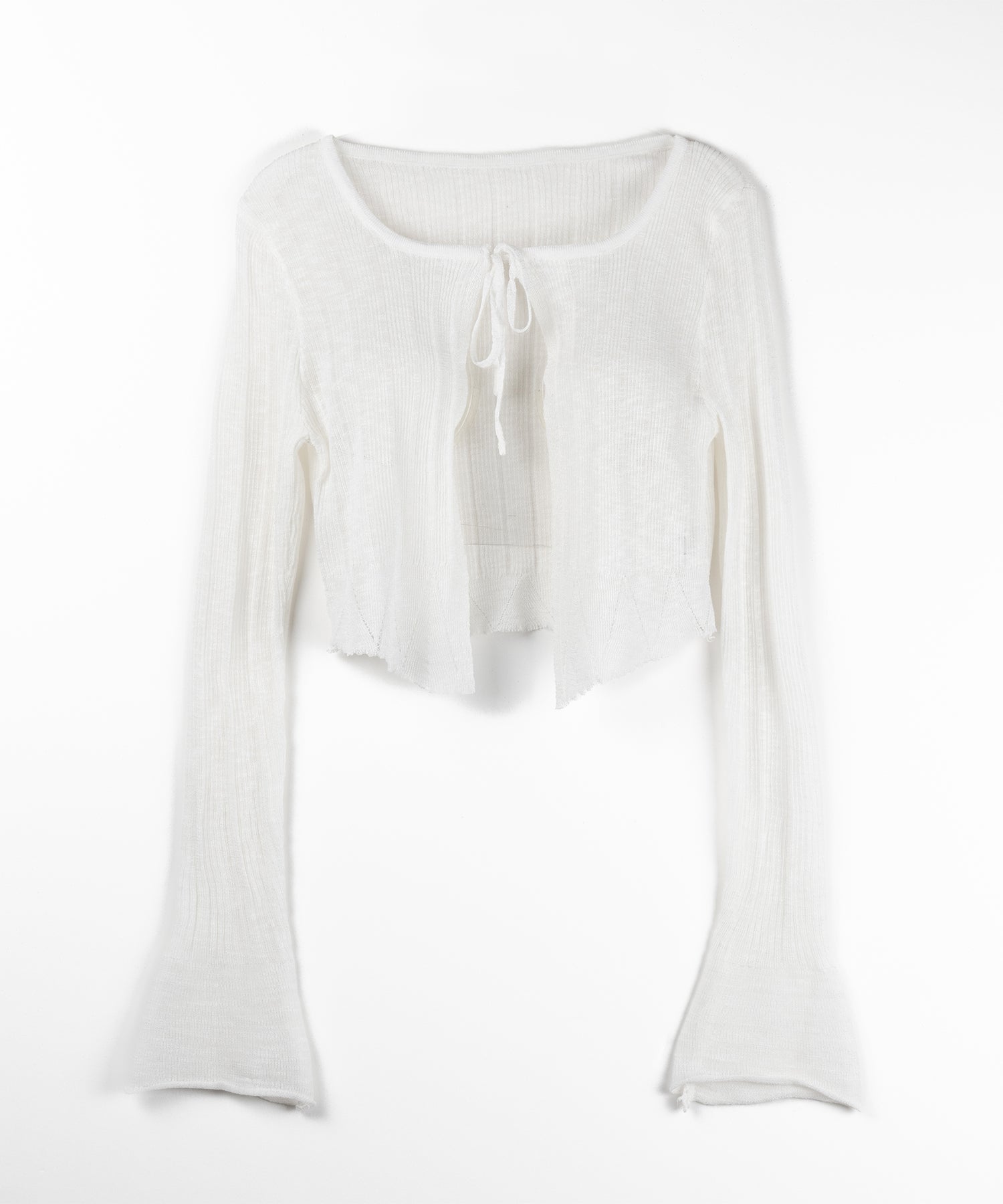 【 2color 】フロントリボンシアーニットショートカーディガン / front ribbon sheer knit short cardigan