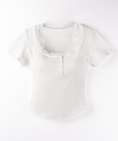 ストラップダブルリボンスクエアネックTシャツ / strap double ribbon square neck T-shirt