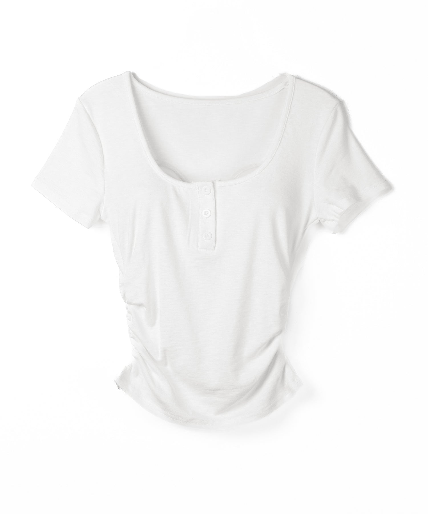 ヘンリーネックスクエアギャザー半袖Tシャツ /henley neck square gather short sleeve T-Shirt