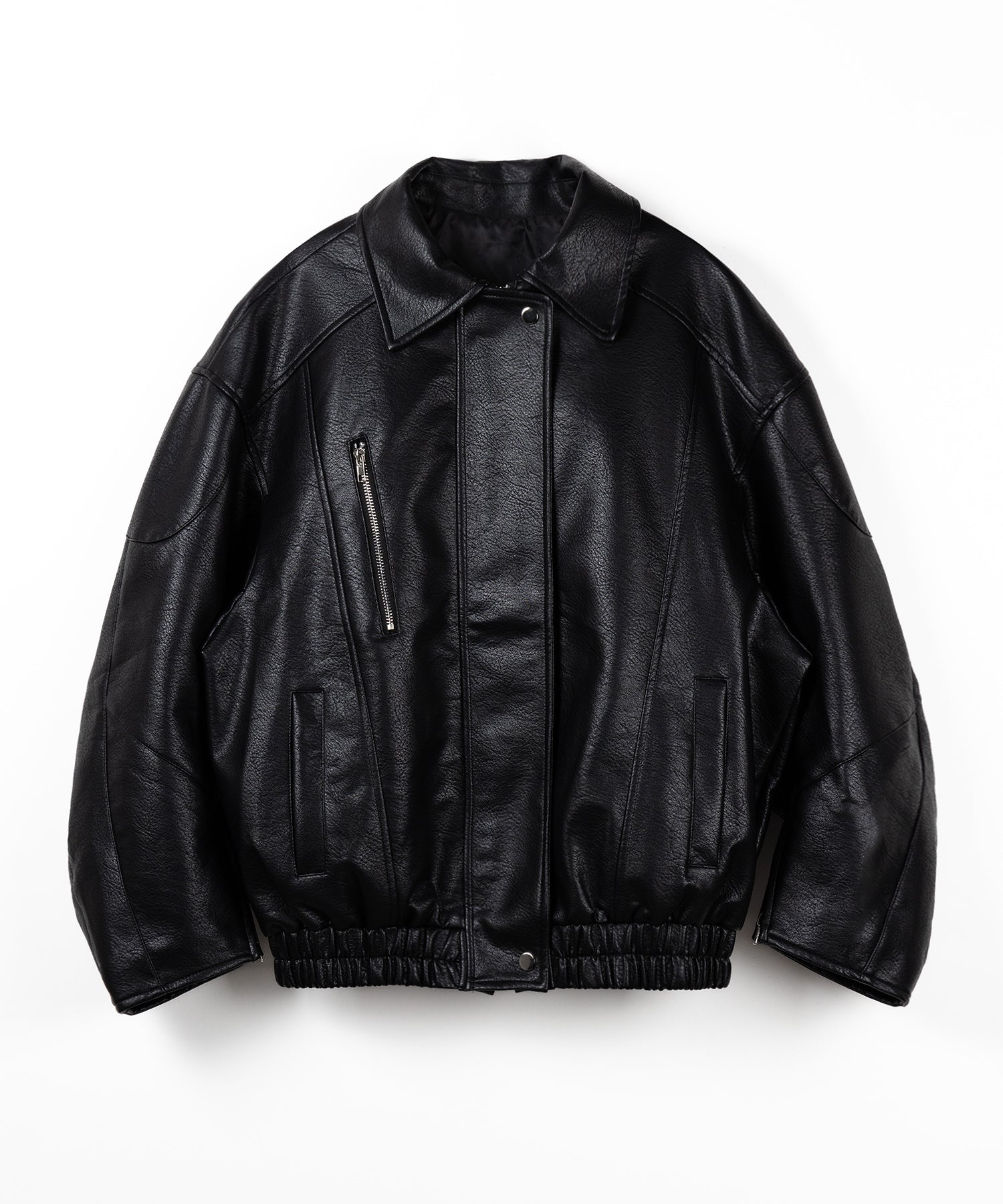 【 2color 】ヴィンテージライクボリュームスリーブフェイクレザーブルゾン / vintage like volume sleeve fake leather blouson