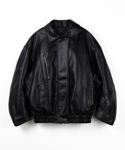 【 2color 】ヴィンテージライクボリュームスリーブフェイクレザーブルゾン / vintage like volume sleeve fake leather blouson