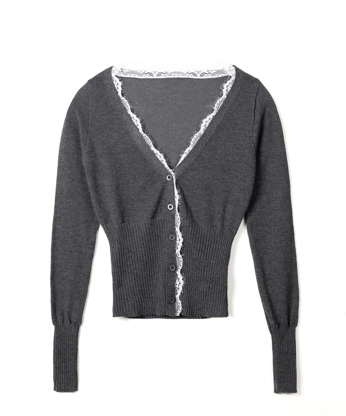 レースドッキングウエストリブ長袖ニットカーディガン / lace docking waist lib longsleeve knit cardigan