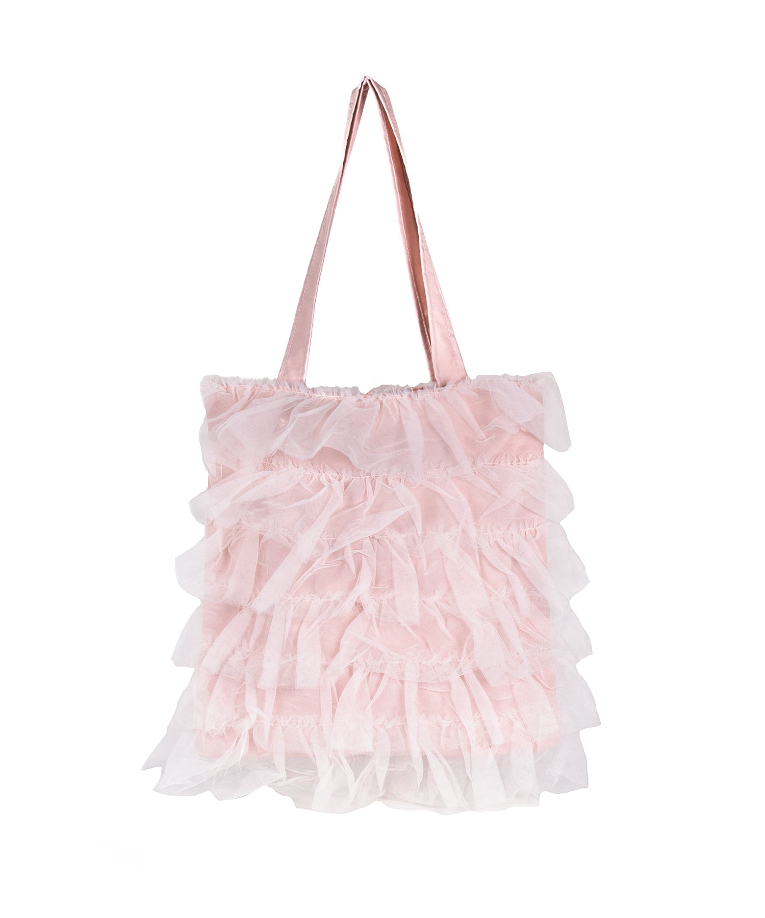 【 3color / A4収納可 】チュールフリルスクエアトートバッグ / tulle frill square tote bag