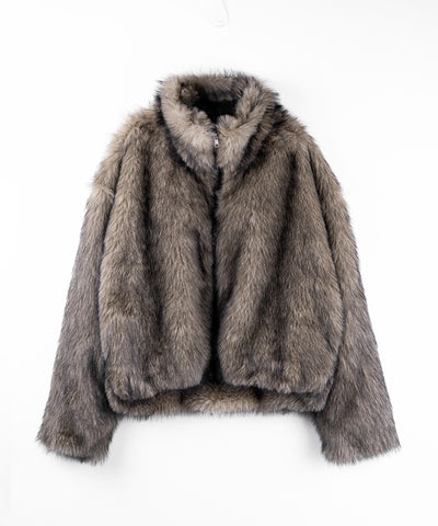 ダブルジップスタンドカラーミックスファージャケット / double zip stand collar mix fur jacket