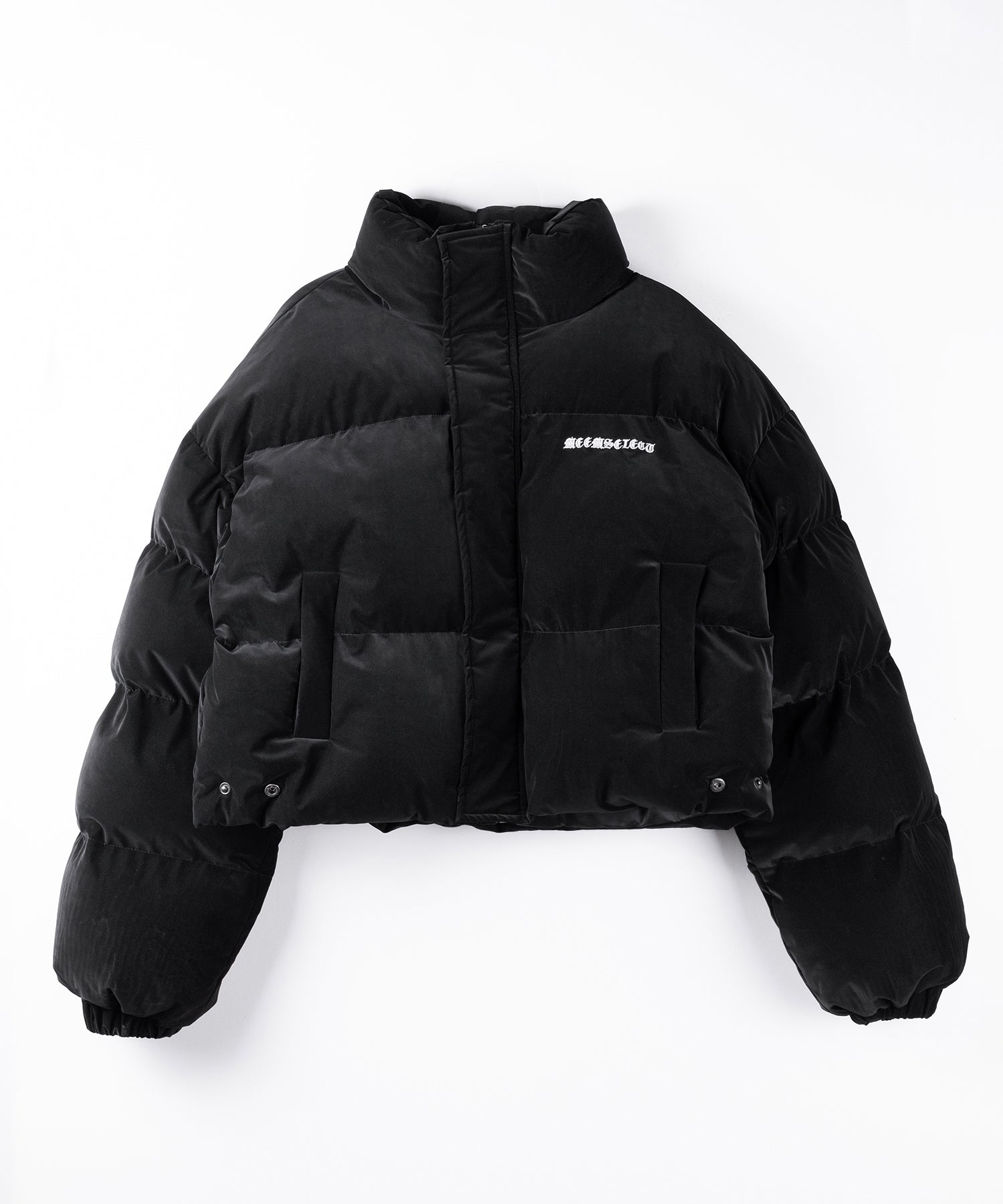 【 大好評につきロゴ無しバージョン追加! 】グランジロゴ刺繍ショートパフダウンジャケット / grunge logo embroidery short puff down jacket