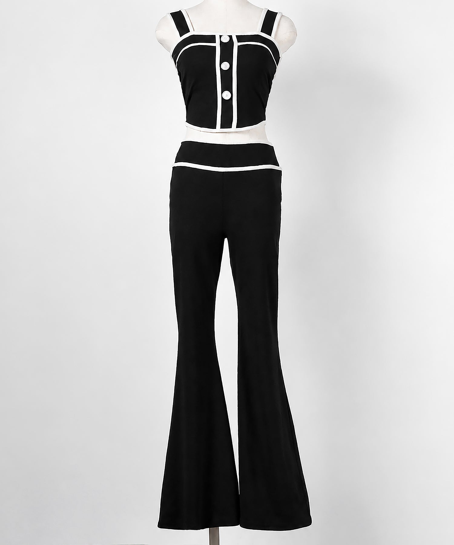 【 セットアップ】フロントボタンパイピングビスチェ+ フレアパンツ SET / 【 SETUP 】front button piping buister + flare pants SET