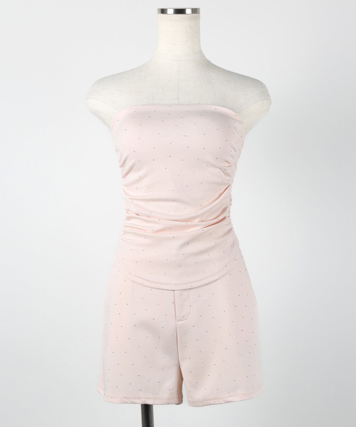【 セットアップ 】ラインストーンベアトップ+ハイウエストショートパンツ SET / 【 SETUP 】Rhinestone bare tops + high waist short pants SET