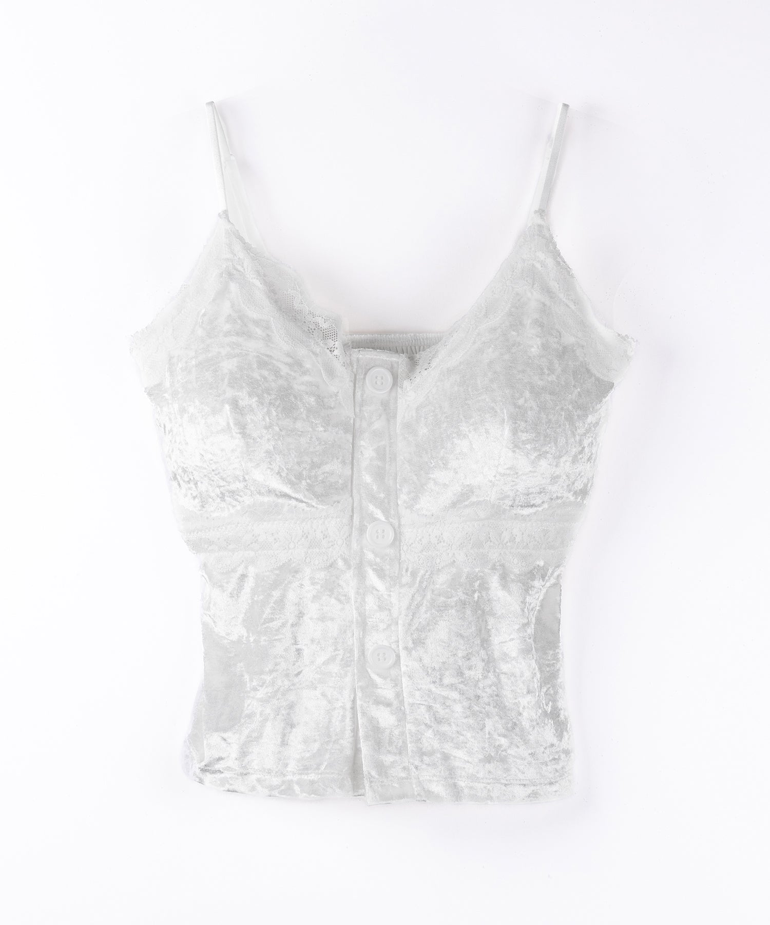 フロントボタンレースベロアショートキャミソール / front button lace velor short camisole